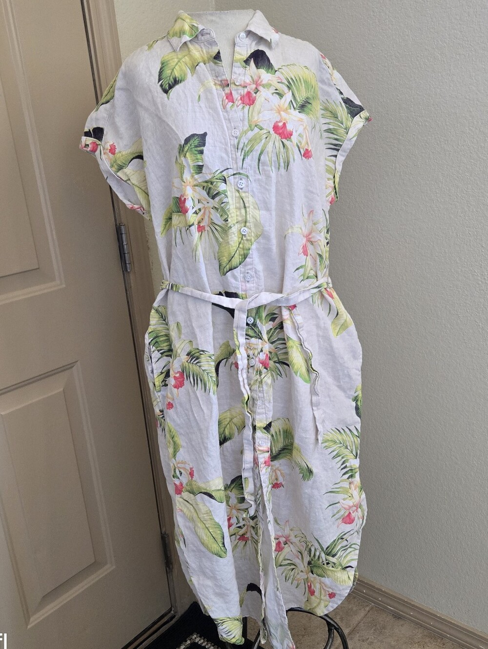 Tommy Bahama La Brisa Blooms LINEN Midi Floral Shirt Dress M - Picture 2 of 7
